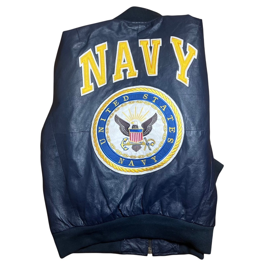 Michael Hoban Mens Wheremi US Navy Leather Bomber Jacket L Blue VTG 90s